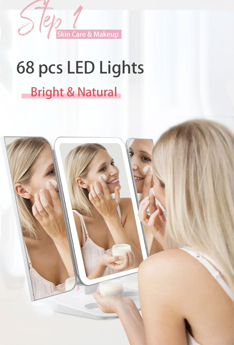 Trifold LED Makeup Mirror - 68 LED Vanity Mirror with 10X Magnification & 180° Rotation
