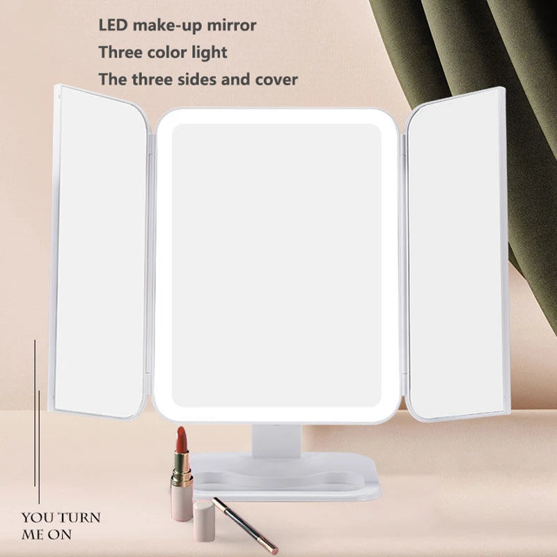 Trifold LED Makeup Mirror - 68 LED Vanity Mirror with 10X Magnification & 180° Rotation