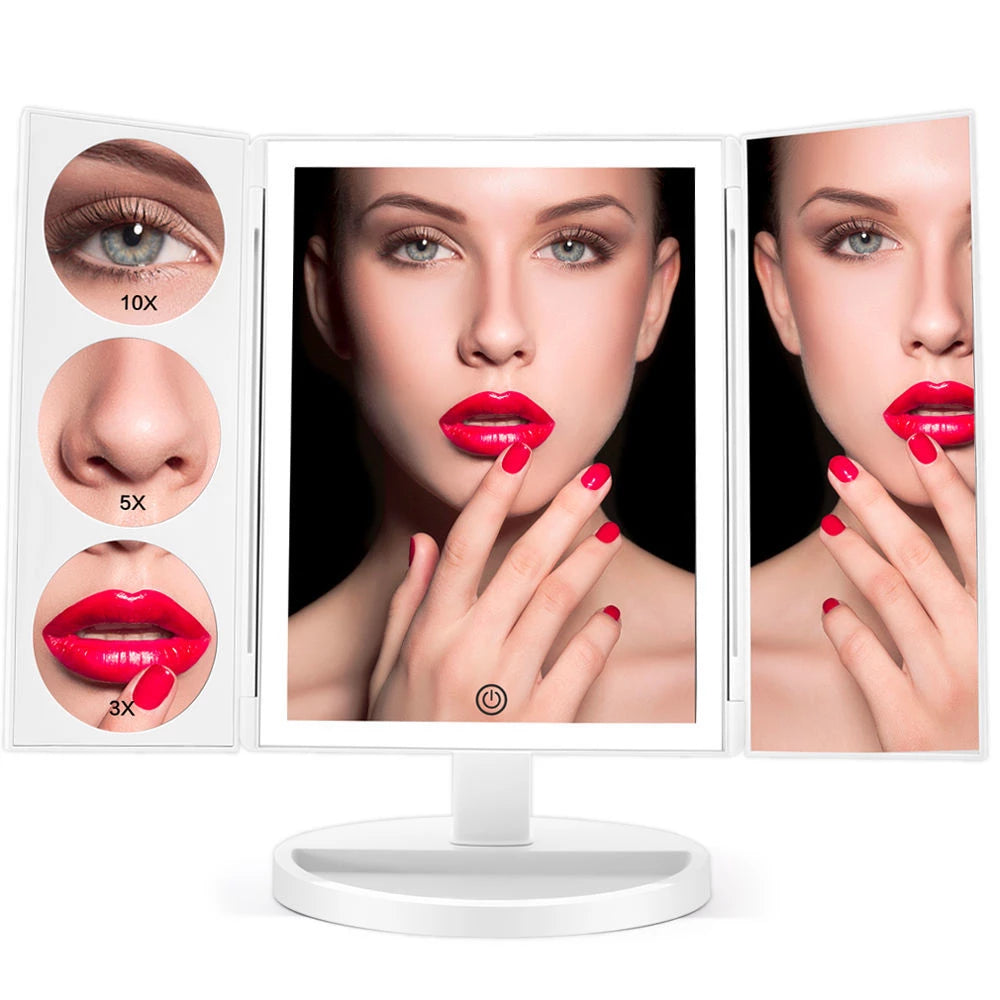Trifold LED Makeup Mirror - 68 LED Vanity Mirror with 10X Magnification & 180° Rotation