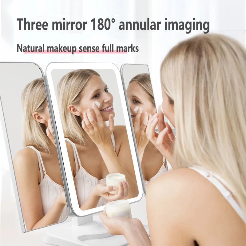 Trifold LED Makeup Mirror - 68 LED Vanity Mirror with 10X Magnification & 180° Rotation