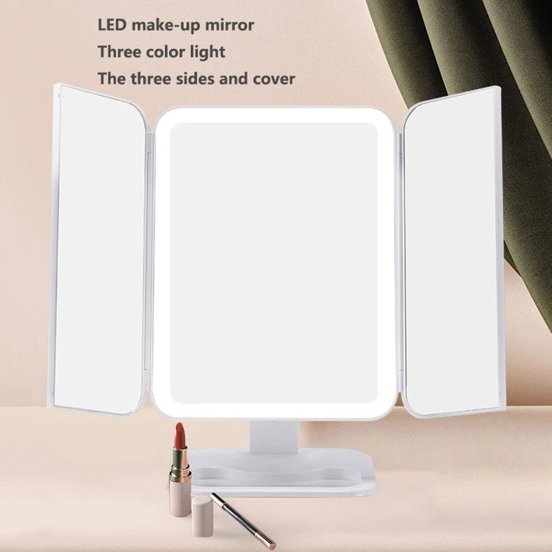 Trifold LED Makeup Mirror - 68 LED Vanity Mirror with 10X Magnification & 180° Rotation