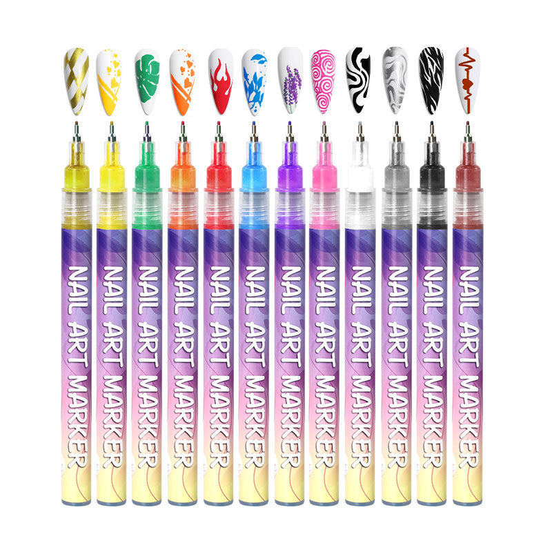 Nail Art Graffiti Pens - 12 Colors Acrylic Paint Pen Set for Nail Design