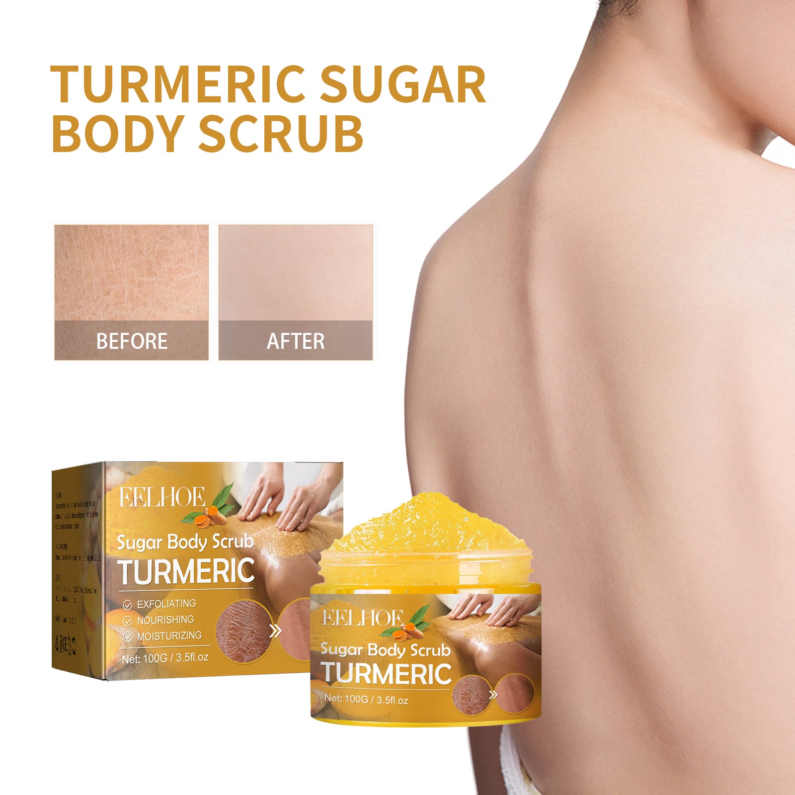 Turmeric Body Scrub Lightens Acne Marks, Moisturizes, Refreshes, Smoothes, Rejuvenates, Cleanses & Exfoliates Body Scrubs