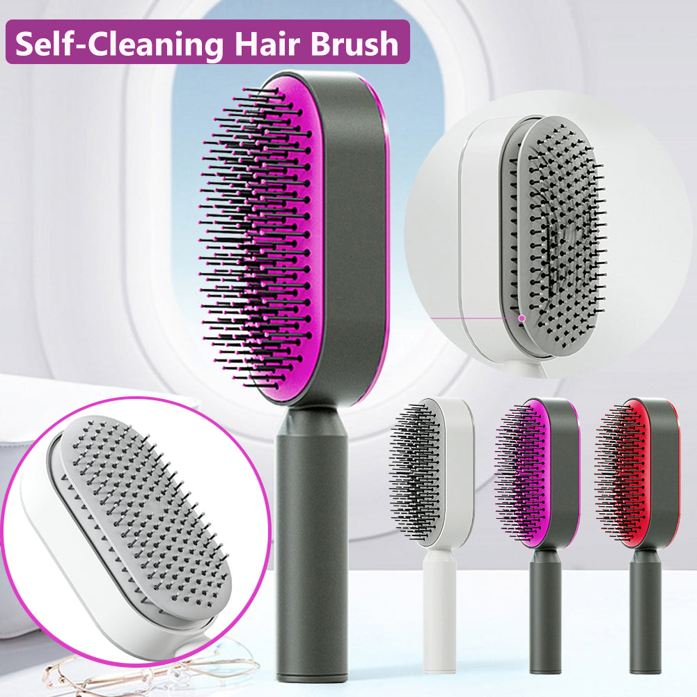 Self-Cleaning Hair Brush with Scalp Massage - Anti-Static Detangling Comb