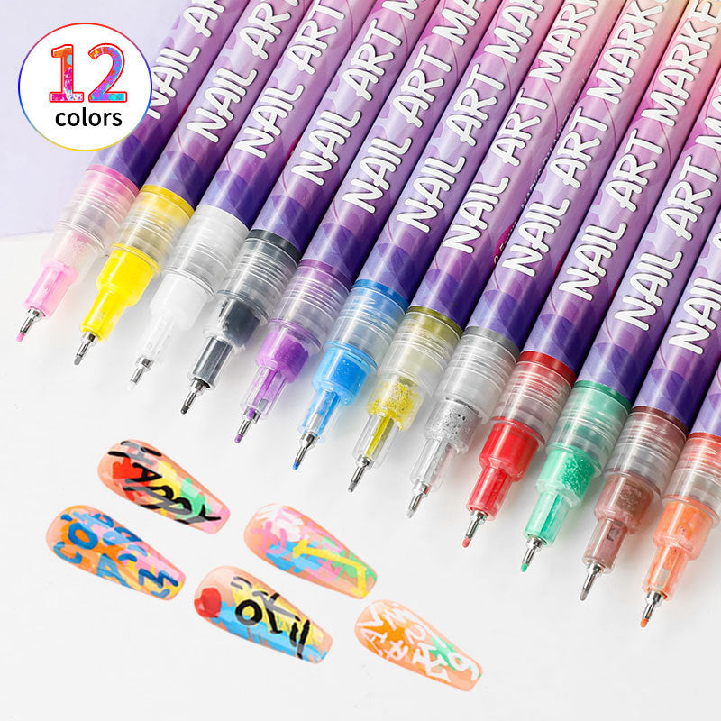 Nail Art Graffiti Pens - 12 Colors Acrylic Paint Pen Set for Nail Design