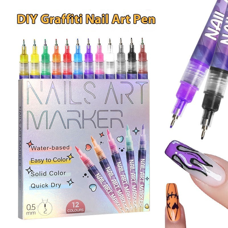 Nail Art Graffiti Pens - 12 Colors Acrylic Paint Pen Set for Nail Design